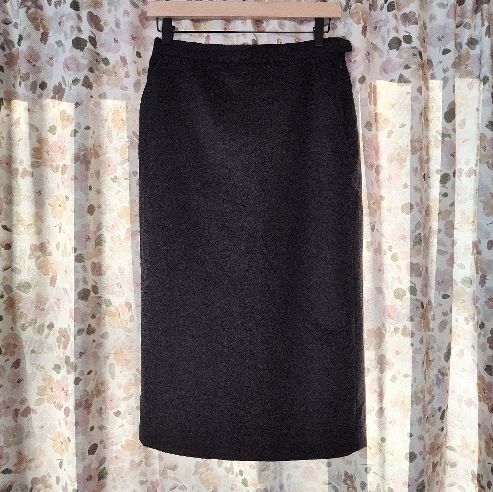 Max Mara Charcoal Gray Wool Pencil Skirt Sz 8 Lined Side Zip Vent Pockets Italy